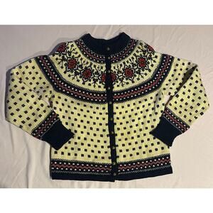 Paul Mage Hand Knit 100% Wool Danish Fair Isle Ski Sweater 1950s 1960s Vintage